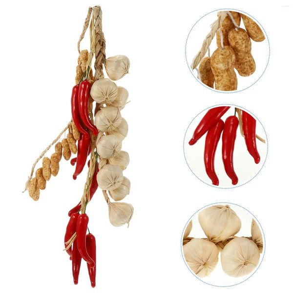 Dekorative Blumen, 3 Stück, künstliches Gemüse, Pfeffer, Zwiebeln, Knoblauch, Saiten, Simulation, lebensechte rote Erdnüsse, Hängeseil