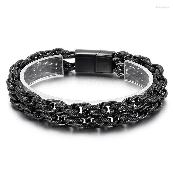 Bracelets de link Corrente de 8 mm de 9 polegadas de aço inoxidável preto de aço duplo pulseira de pulseira para homens presentes de férias Raym22