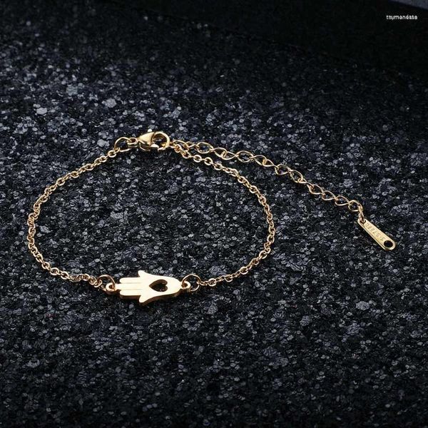 Pulseiras de elo Corrente de qualidade em aço inoxidável Hamsa Hand Charm Bracelet para mulheres femininas que nunca mancham joias Fabuloso BraceletLink Ray