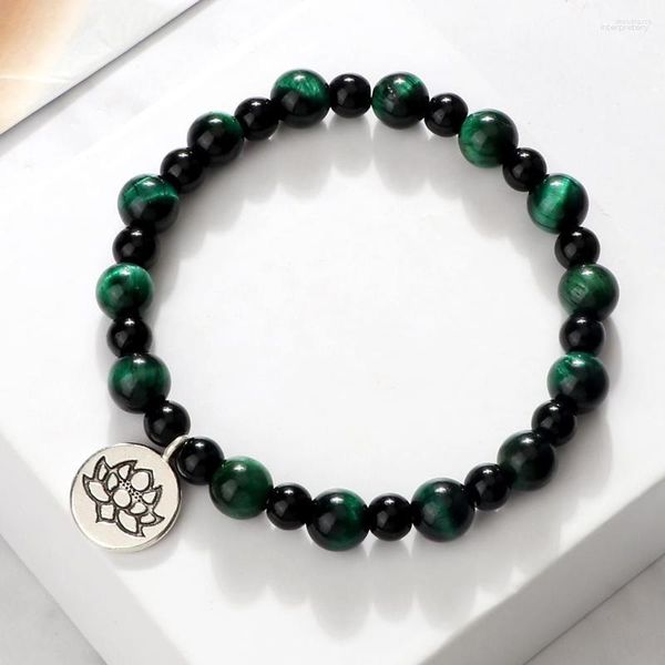 Strand Natural Tiger Eye Obsidian Beads Bracciali Uomo Reiki Lotus OM Ciondolo Mala Bracciale Bangle Per donne Yoga Healing Soul Jewelry