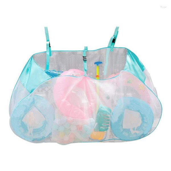 Sacos de armazenamento Saco de brinquedo de piscina Organizador de malha flutuante Recipiente dobrável Alça ajustável Secagem rápida para brinquedos infláveis