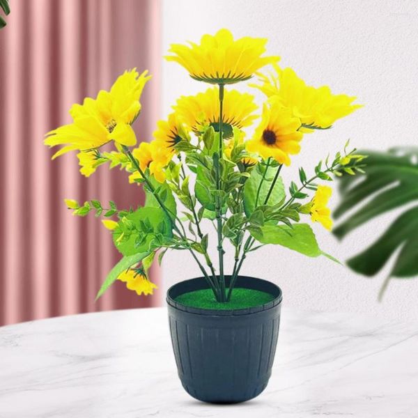 Fiori decorativi fiore artificiale girasoli in vaso per la casa decorazioni bonsai estetica colore vibrante 4 teste senza taglio