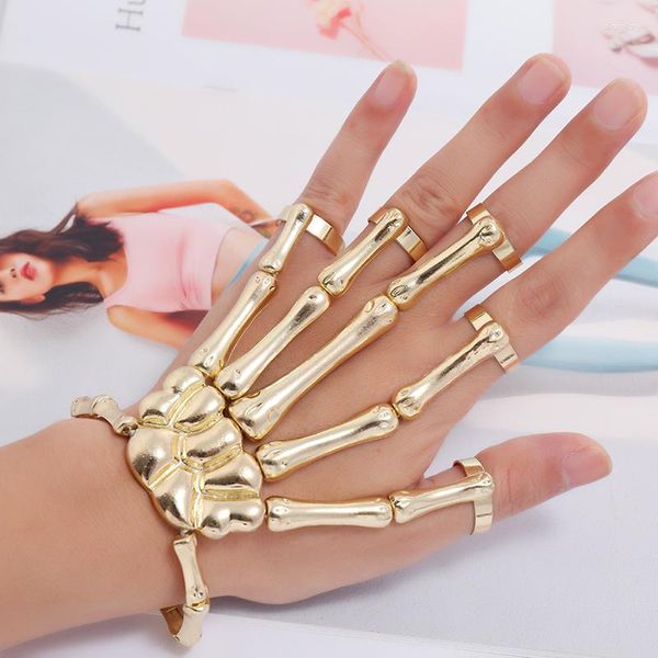 Charm Bracelets Halloween Cosplay Bracelet For Women Punk Exagerate Metal Connect Fingers Ghost Hand Skeleton Jewelry Sets Trending