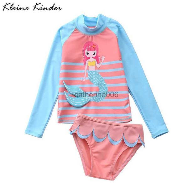 Costume da bagno a sirena per bambini UV UPF 50+ Manica lunga Costumi da bagno a due pezzi per bambina Costume da bagno per neonato Abbigliamento da spiaggia 1-9T L230625