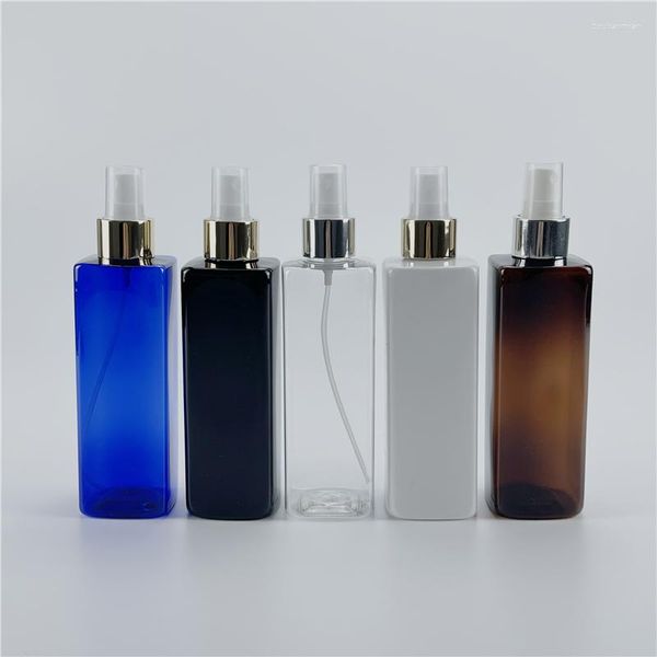 Vorratsflaschen, mehrfarbig, 250 ml x 25 leere Kunststoffquadrate mit Gold-Silber-Kragen, Sprühpumpe, Kosmetik, Parfümbehälter, Sprühgerät