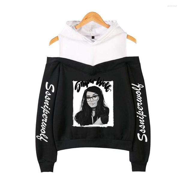 Moletons masculinos SSSniperWolf feminino com ombros de fora moletom pulôver feminino Harajuku streetwear roupas da moda