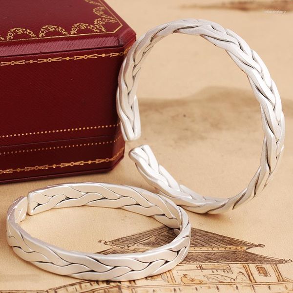 Braccialetti intrecciati in argento con braccialetti Coppia femminile Modelli Un paio di braccialetti intrecciati fatti a mano con amore aperto Accessori per gioielli da uomo Melv22