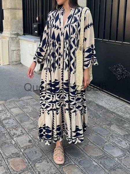 Casual Dresses Elegante Sommer Maxi Kleid Frauen 2023 Casual Streetwear Vintage Geometrische V-ausschnitt Boho Strand Lange Lose Kleider Weibliche Vestidos J230625