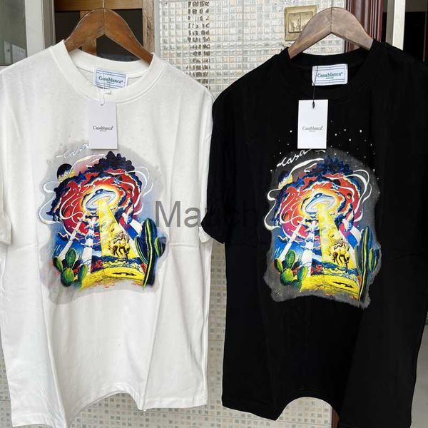 T-shirt da uomo Foto reali CASABLANCA Magliette Spacehorse Spacecraft Stampa digitale 3D Manica corta 3XL Maglietta allentata in cotone per uomo Donna J230625