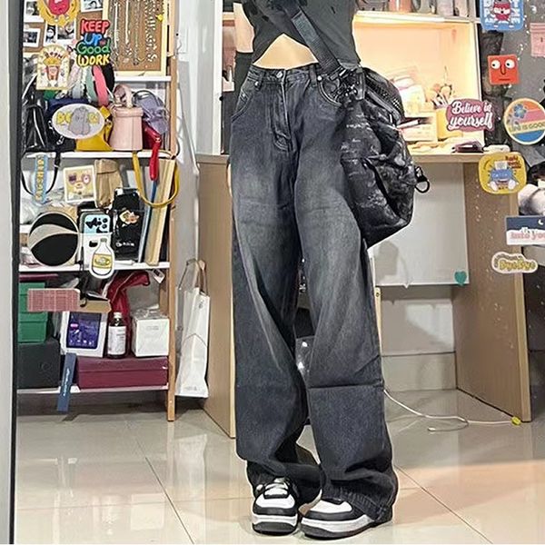 Damen Jean Vintage Streetwear Schwarz Baggy Koreanische Jeans Hohe Taille Oversize Weite Beinhose Grunge Denim Hose Y2K Alt Kleidung 230625