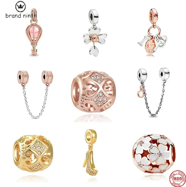 925 Серебро для Pandora Charms Jewelry Beads New Rose Gold Pink Ballon I Love You Safety Diy Charm