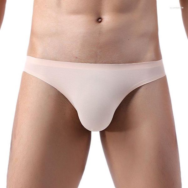 Cuecas masculinas de seda gelada de cor sólida, roupas íntimas legais para o verão, bolsa para pênis, cuecas de náilon masculinas, cuecas sexy sem costura culotte