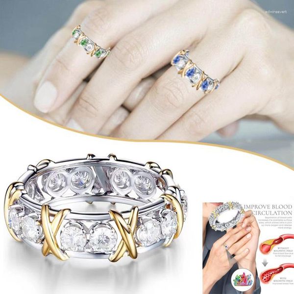 Cluster Ringe Mode Glänzender Kristall Ring Magnetische Zirkon Kreuz Für Frauen Männer Verlobung Hochzeit Party Schmuck Geschenk Jz699