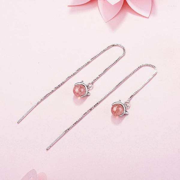 Brincos Pendentes Strawberry Crystal Ear Line Para Meninas Romântico Fofo Gatinho Longo Borla Feminina Temperamento Simples Coreano Jóias Presente