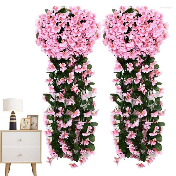 Flores decorativas artificiais violetas falsas videira estética estética para parede porta jardim cerca varanda casamento