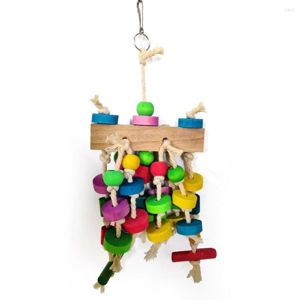 Autres fournitures pour oiseaux LHXMAS JOUETS POUR ANIMAUX Perroquet Jouet Corde De Coton Perles Colorées Bloc En Bois Bite Stand Bar Cadre D'escalade