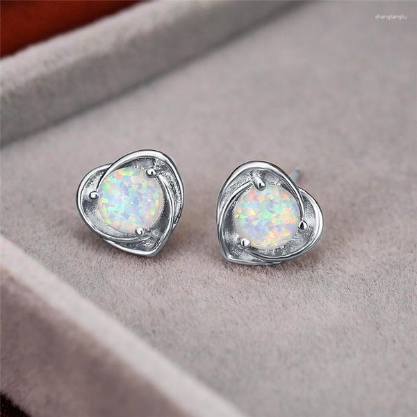 Orecchini a bottone Fashion Heart Small White Blue Round Opal Stone per le donne Vintage Rose Gold Silver Color Wedding