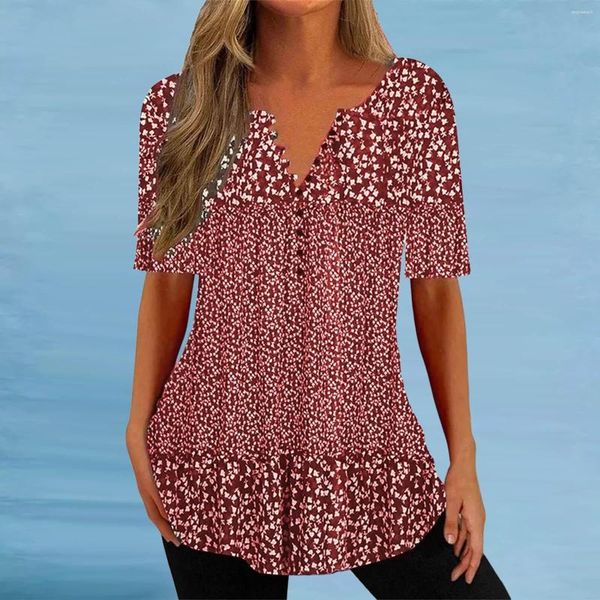 Женские блузки Blusa Mujer Moda 2023 Женская повседневная V Sear Print Print с длинным рукавом нижний верхний мам