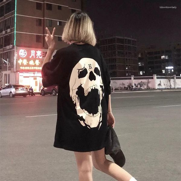 Magliette da donna Cotton Cool Devil Summer Women Kpop Shirt Black Funny Ladies Gothic Top Tee Loose Harajuku Punk High Street