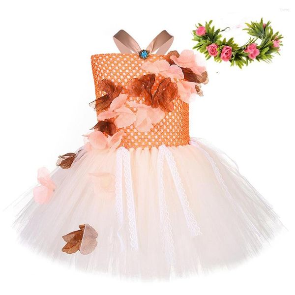 Mädchen Kleider Mädchen Prinzessin Tutu Kleid mit Blumenkrone Hawaiianische Motto-Geburtstagsfeier Kinder Halloween Cosplay Kostüm