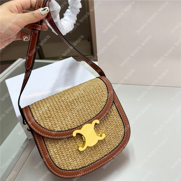 Borsa a tracolla in paglia di design con fibbia dorata Borse a tracolla a sella di lusso Borse a tracolla moda estiva da spiaggia Borsa casual