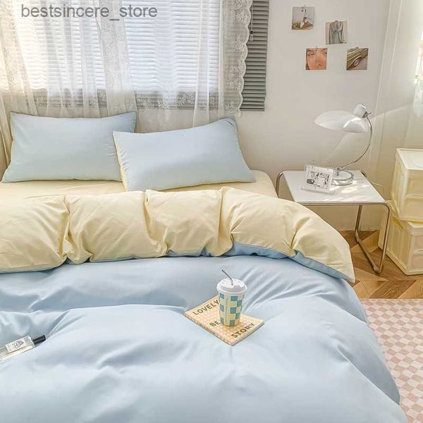 Solid Color Simple Double Spect Poldwate Pillowcase Sheet Sheet Simple Boy Girls Bedding Set Single Twin Bedlothes Sets L230522