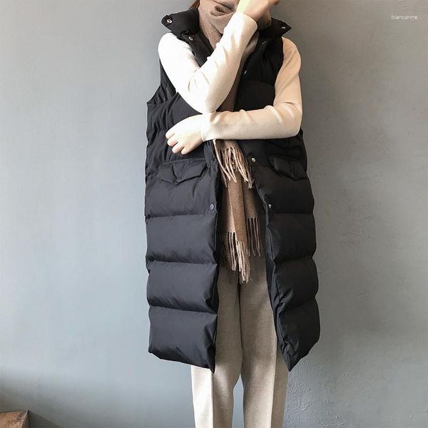 Trench Coats Feminino 2023 Outono Inverno Colete Feminino Thicken Sleeveless Jacket Coreano Sólido Algodão Colete Acolchoado Feminino Moda Quente Longo
