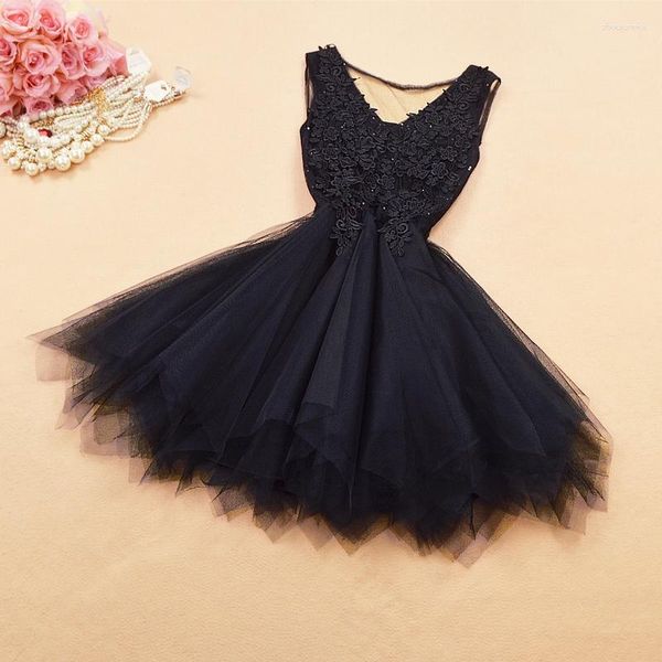 Partykleider Vestidos Cocktail Sexy Black Lace Illusion Zurück A-Linie Tüll 2023 Mini Kurzes Heimkehr-Abschlussballkleid für Dame