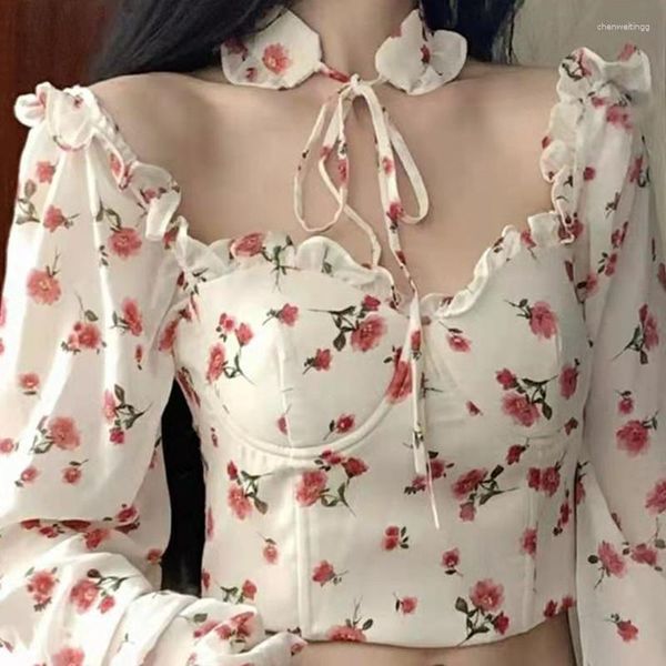 Kadın Bluzları Kadın Şifon katı tasarımcısı ince seksi mahsul üst bandaj kare yaka Koreli moda kadın gömlekler yaz şık tüp üstleri
