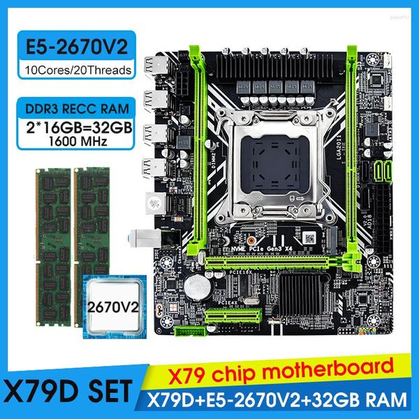 Motherboards JINGSHA X79 Motherboard-Set mit Xeon E5-2670 V2 CPU LGA2011 Combos 2 16 GB 32 GB 1600 MHz Speicher DDR3 RAM KIT