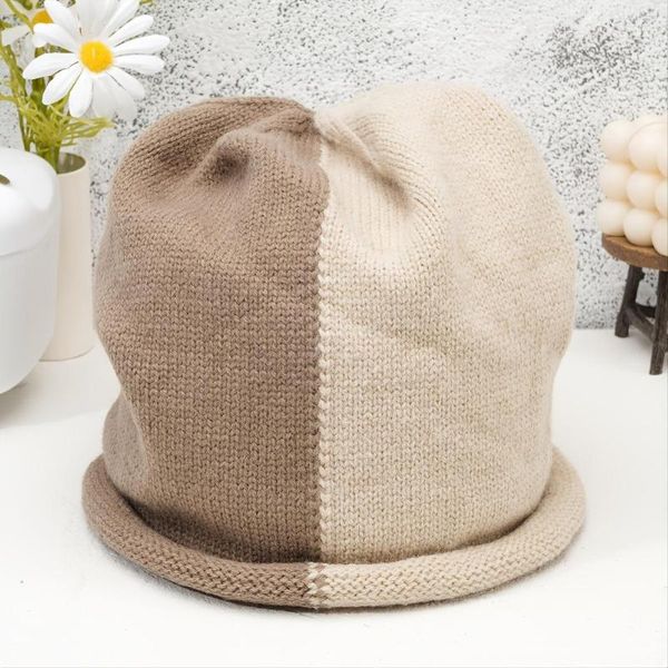 Gorros Quentes E Confortáveis Chapéu De Lã Bicolor Masculino Unissex De Tricô Outono Inverno