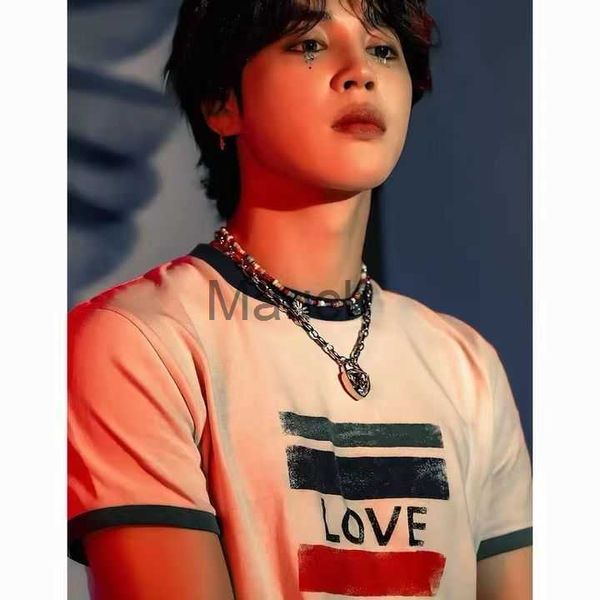 Erkek Tişörtler Park Jimin Aynı Stil Aşk Tişört Pamuk Gevşek Stil Tee Yaz Kısa Kollu Suga Tshirt Kore Stil Kpop Moda Üstleri J230625