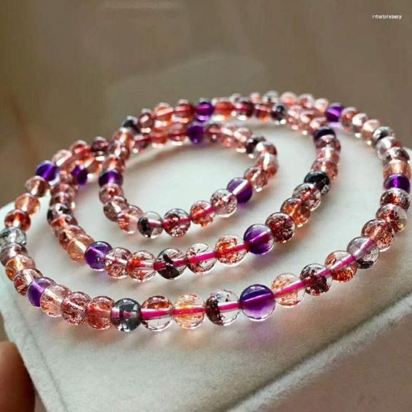 Strand 5.4mm Genuine Natural Colorful Rutilated Quartz Super Seven Melody Stone Clear Round Crystal Bead Três Voltas Bracelet For