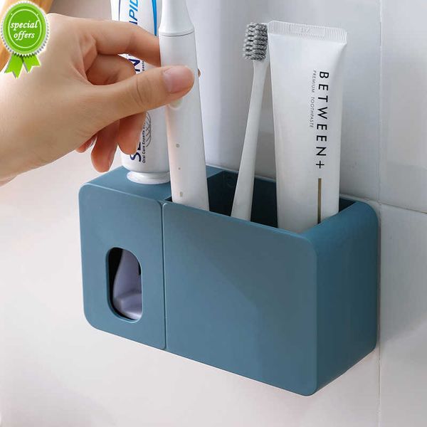 Nuovo distributore di dentifricio 2 in 1 con portaspazzolino Montaggio a parete Dentifricio automatico Spremiagrumi Organizer per il bagno Accessori per il bagno