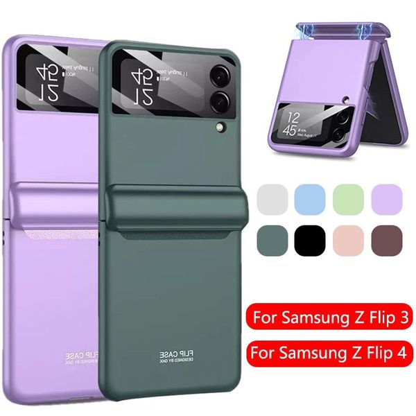 Estojo de luxo para Galaxy ZFlip 3 4 5G Dobradiça magnética Capa de proteção completa Vidro da câmera Estojo traseiro rígido para Z Flip3 Flip4