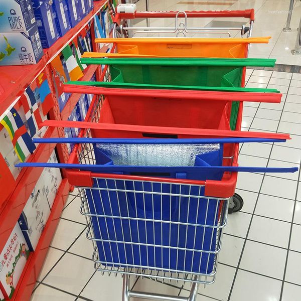 Sacos de compras Dropship Dobráveis Trolley Bags - Pacote com 4 carrinhos de supermercado reutilizáveis com saco refrigerador Eco Bolsas De Compra Saco destacável