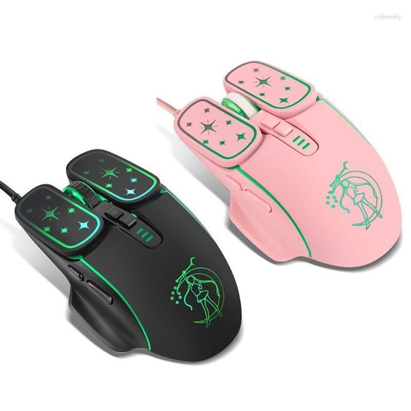 Ratos Linda garota USB com fio para jogos Mouse Luminous Game Macro Programming 7200DPI Sensor óptico Gamer