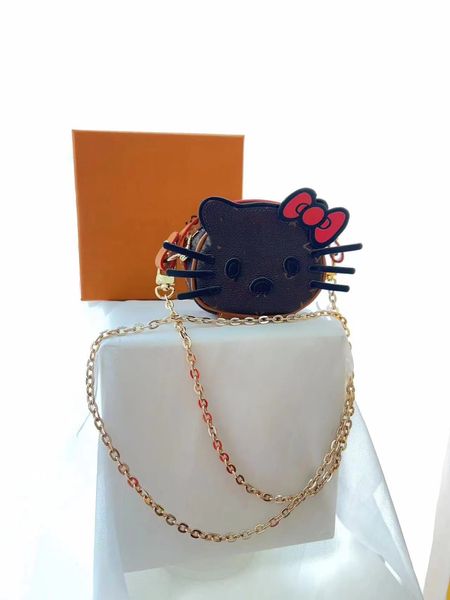 Designer Womens Coin Geldbörsen Brandfarbe Brieftasche Brieftasche süße Katzen -Cartoon -Damen Clutch -Tasche mit Kettenumhängetaschen Totes Charms Anhänger