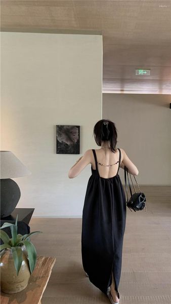 Casual Kleider Frauen Schlinge Weibliche Französisch Nische Langes Kleid Sommer 2023 Temperament Backless Lose Taille Hosenträger Damen Kleidung