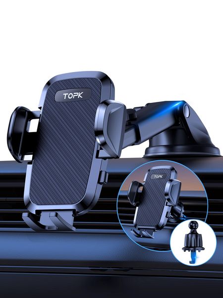 TOPK D36 Supporto per telefono per auto Supporto per telefono per auto regolabile Super stabile per cruscotto / Parabrezza / Presa d'aria per telefoni cellulari