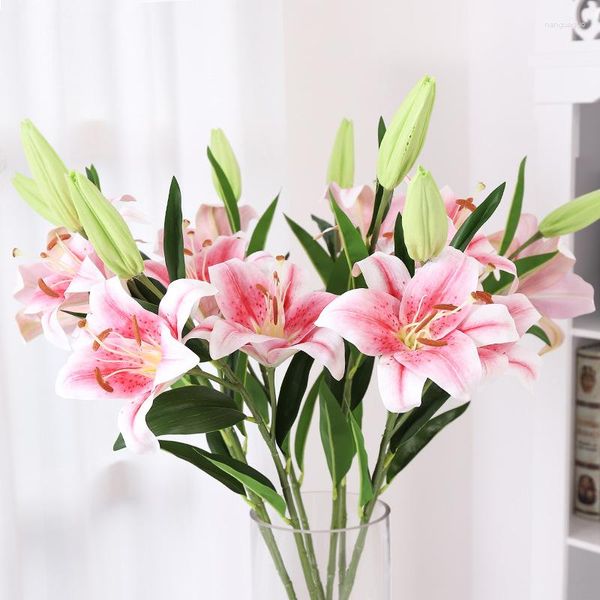 Flores decorativas impressão 3D ramo de lírio aparência real artificial para decoração de casamento em casa branco falso decoração de jardim flores