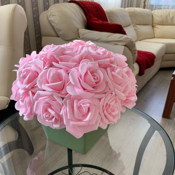 Flores decorativas 10 pçs/conjunto 8 cm espuma artificial rosa buquê de noiva para casa decoração de casamento scrapbooking suprimentos diy