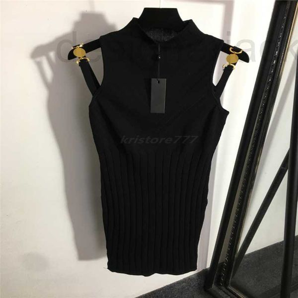 Vestidos de passarela grife feminino tricotado vestido sexy colete vestidos com letras de metal corrente para meninas gola alta regata camiseta elástica camiseta pulôver TBKM