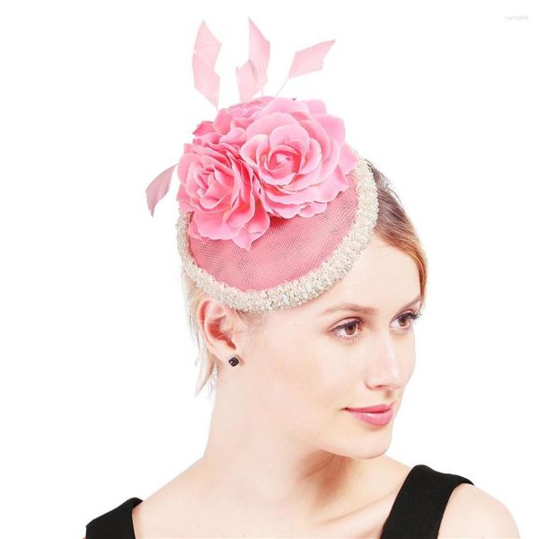 Berretti Eleganti Donne Chic Fascinators per matrimoni Accessori per capelli Donna Fedora formale sposata Cappellino Chapeau rosa Fasce per capelli Sposa