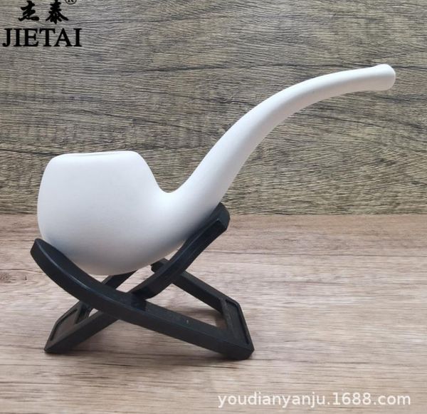 Smoking Pipes New Simple and Pure White Ceramic Dry Tobacco Pipe, Pottery Clay, Old Style Dry Tobacco Bag for Men