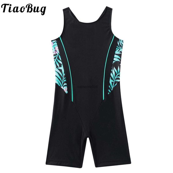 Çocuk Kızlar Bir Parça Mayo Patchwork Yuvarlak Boyun Kolsuz Hollow Sırt Tulum Basit Stil Bodysuit Plaj Havuz Yüzme Giyim L230625