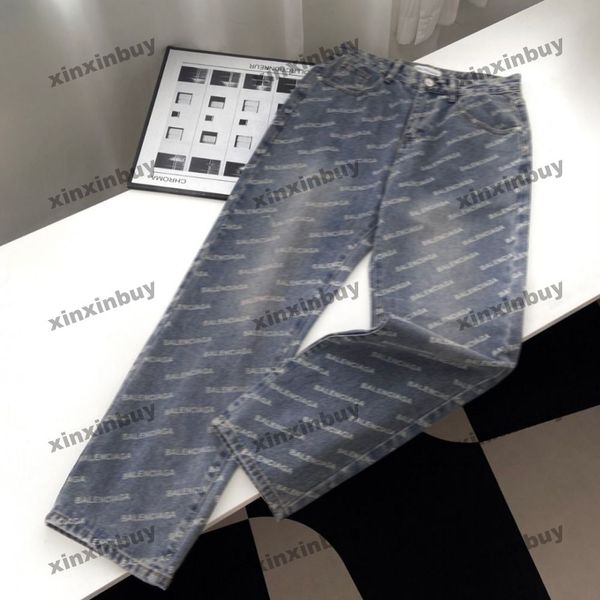 xinxinbuy Pantaloni da uomo firmati da donna Paris Letter Printing Washed Primavera estate Pantaloni casual blu grigio nero S-3XL