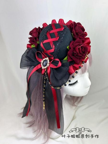 Beralar Lolita Top Hat Saç Aksesuarları Gotik Karanlık Stil Rose Retro Court Muhteşem Barrettes