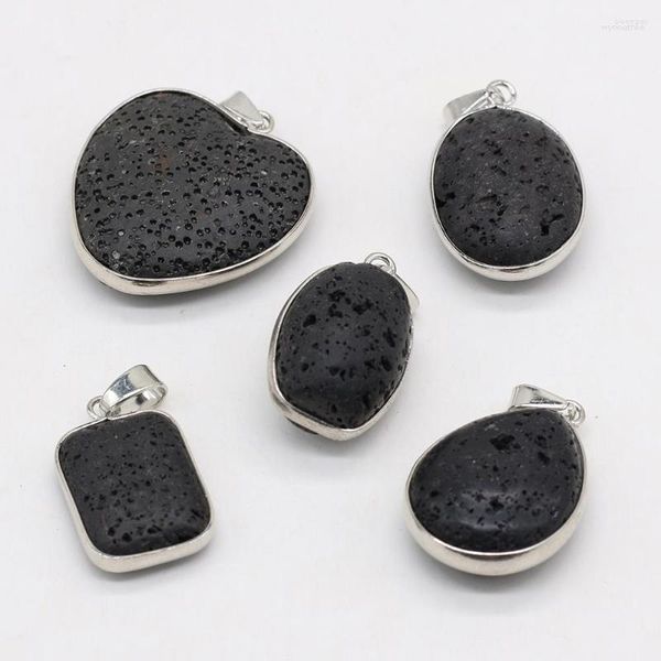 Colares pendentes de pedra natural rocha vulcânica pêssego coração oval gota artesanato artesanal de colar de colar de diy brife