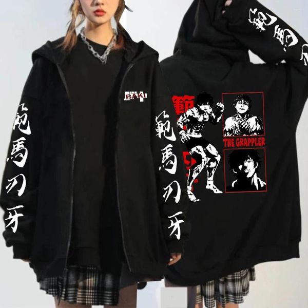 Moletons femininos com zíper roupas anime Hanma Baki manga gráfico quente 2023 moda masculina legal inverno velo agasalhos casuais com zíper jaqueta casaco